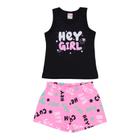 Conjunto Menina Roupa Infantil Regata + Shorts Estampa Hey Girl Versátil Moderninho Brandili