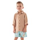 Conjunto Menino Camisa Bege Gaze Texturizado e Short Microfibra Tropical Up Baby