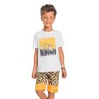 Conjunto Menino Camiseta Branca Wild Outside e Bermuda Microfibra