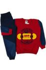 Conjunto Menino Moletom Azul Marinho Vermelho Plush Inverno