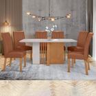 Conjunto Mesa 160cm Astrid com Vidro e 6 Cadeiras Apogeu Amêndoa Clean/Off White/Caramelo