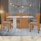 Conjunto Mesa 160cm Astrid com Vidro e 6 Cadeiras Athenas Amêndoa Clean/Off White/Bege - Móveis Lopas