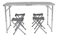 Conjunto Mesa 4 Bancos Kit Camping Dobráveis - Cinza - Just Home Collection