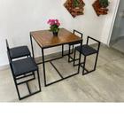 Conjunto Mesa 4 Cadeiras Pequena Estofado Preto Industrial Wood Box