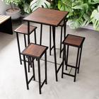 Conjunto Mesa Alta Bar Bistrô 4 Bancos Imbuia Botequim Industrial Black