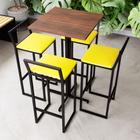 Conjunto Mesa Alta Bar Bistrô Quadrada Imbuia 4 Banquetas Confort Estofado Industrial Black