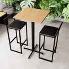 Conjunto Mesa Alta Bar Bistrô Quadrada Pinus 2 Banquetas Confort Estofado Industrial Black