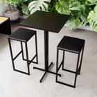 Conjunto Mesa Alta Bar Bistrô Quadrada Preta 2 Bancos Estofado Industrial Black