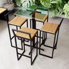 Conjunto Mesa Alta Bar Bistrô Quadrada Vidro 4 Banquetas Pinus Industrial Black