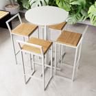 Conjunto Mesa Alta Bar Bistrô Redonda Branca 4 Banquetas Confort Pinus Industrial White