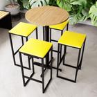 Conjunto Mesa Alta Bar Bistrô Redonda Pinus 4 Bancos Estofado Industrial Black