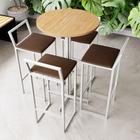 Conjunto Mesa Alta Bar Bistrô Redonda Pinus 4 Banquetas Confort Estofado Industrial White