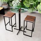 Conjunto Mesa Alta Bar Bistrô Redonda Vidro 2 Bancos Imbuia Industrial Black