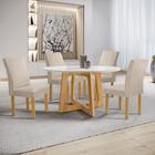 Conjunto Mesa Arizona 120cm com 4 Cadeiras Canela Tampo Redondo Plus com Vidro