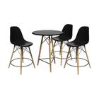 Conjunto Mesa Bistrô Eames Eiffel Preta com 3 Banquetas Pretas de Madeira