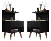 Conjunto Mesa Cabeceira Modelo Sleepe com gaveta/prateleira Decoração Preto