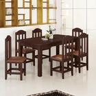 Conjunto Mesa Com 6 Cadeiras Em Madeira Maciça Estofadas Em material sintético Marrom 160cm Castanho Olivia Shop Jm