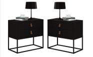 Conjunto Mesa De Cabeceira Unic 2 Gavetas E Pés de Metal Estilo Americano