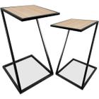 Conjunto Mesa De Canto Industrial Dupla Lateral Sieger Decoração Para Sala Preto e Jade