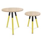 Conjunto Mesa de Canto Lateral Dupla Houston Redonda Tripé Mdf - Amarelo/Jade - Genus Móveis