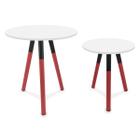 Conjunto Mesa de Canto Lateral Dupla Houston Redonda Tripé Mdf - Vermelho/Branco - Genus Móveis