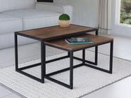 Conjunto Mesa De Centro Industrial 65cm e 60cm Aço Preto Duo Madeira Imbuia