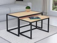 Conjunto Mesa De Centro Industrial 85cm e 80cm Aço Preto Duo Madeira Pinus