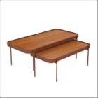 Conjunto Mesa de Centro Melin P-G Nature com Pés Metálicos Cobre Detalhes em Couro - Ofertamo