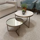 Conjunto Mesa de Centro Redonda Dallas Marmo Areia com Espelho