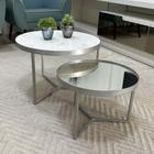 Conjunto Mesa de Centro Redonda Dallas Marmo Branco com Espelho