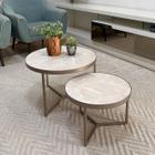 Conjunto Mesa de Centro Redonda Dallas Marmorizado Areia