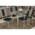 Conjunto: Mesa de Cozinha Elba c/ Tampo de Vidro 140cm + 6 Cadeiras Lisboa Cromada - Assento Preto - Kappesberg
