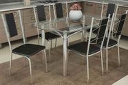 Conjunto: Mesa de Cozinha Elba c/ Tampo de Vidro 140cm + 6 Cadeiras Lisboa Cromado/Marrom - Kappesberg