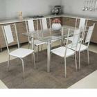 Conjunto: Mesa de Cozinha Elba c/ Tampo Vidro 140cm + 6 Cadeiras Lisboa Cromada/Branco - Kappesberg