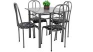Conjunto Mesa de cozinha Jantar em aço com 4 Cadeiras Madri granito 80cm cor Craqueada cinza