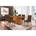 Conjunto: Mesa de Cozinha Luna c/ Tampo Madeirado Canto Curvo 180x90cm e 6 cadeiras Londrina Imbuia-Capuccino/Suede Marrom - Rufato