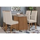 Conjunto: Mesa de Cozinha Nevada Tampo Madeirado 130cm e 4 Cadeiras Celebrare Amendoa/Off White - Suede Creme - Lopas