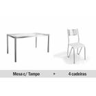 Conjunto: Mesa de Cozinha Reno c/ Tampo de Vidro 150cm + 4 Cadeiras Nápoles 150 Cromada/Branco - Kappesberg