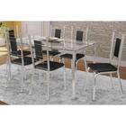Conjunto: Mesa de Cozinha Reno c/ Tampo de Vidro 150cm + 6 Cadeiras Florença Cromada - Assento Preto - Kappesberg