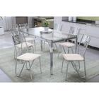 Conjunto: Mesa de Cozinha Reno c/ Tampo de Vidro 150cm + 6 Cadeiras Nápoles Cromada/Branco - Kappesberg