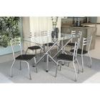 Conjunto: Mesa de Cozinha Volga c/ Tampo de Vidro 150cm + 6 Cadeiras Portugal Cromada - Assento Preto - Kappesberg