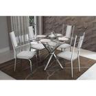 Conjunto: Mesa de Cozinha Volga c/ Tampo de Vidro 90cm + 4 Cadeiras Lisboa Cromada/Branco - Kappesberg