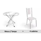 Conjunto: Mesa de Cozinha Volga c/ Tampo de Vidro 95cm + 4 Cadeiras Lisboa Cromada/Branco - Kappesberg