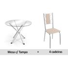Conjunto: Mesa de Cozinha Volga c/ Tampo de Vidro 95cm + 4 Cadeiras Lisboa Cromada/Nude - Kappesberg