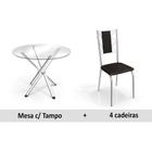 Conjunto: Mesa de Cozinha Volga c/ Tampo de Vidro 95cm + 4 Cadeiras Lisboa Cromado/Preto - Kappesberg