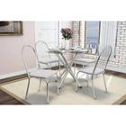 Conjunto: Mesa de Cozinha Volga c/ Tampo de Vidro 95cm + 4 Cadeiras Noruega Cromada/Branco - Kappesberg