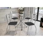 Conjunto: Mesa de Cozinha Volga c/ Tampo de Vidro 95cm + 4 Cadeiras Portugal Cromada - Assento Preto - Kappesberg