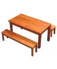 Conjunto Mesa de Jantar 1.5m 2 Bancos Ripado Madeira de Demolição Peroba Rosa Natural