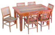 Conjunto Mesa de Jantar 1.5m 6 Cadeiras Conforto Madeira de Demolição Peroba Rosa com Patina