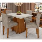 Conjunto Mesa de Jantar Bárbara 1,20m Tampo de Madeira com Vidro Colado com 4 Cadeiras Amanda Cor Ypê Off White WD22 New Ceval